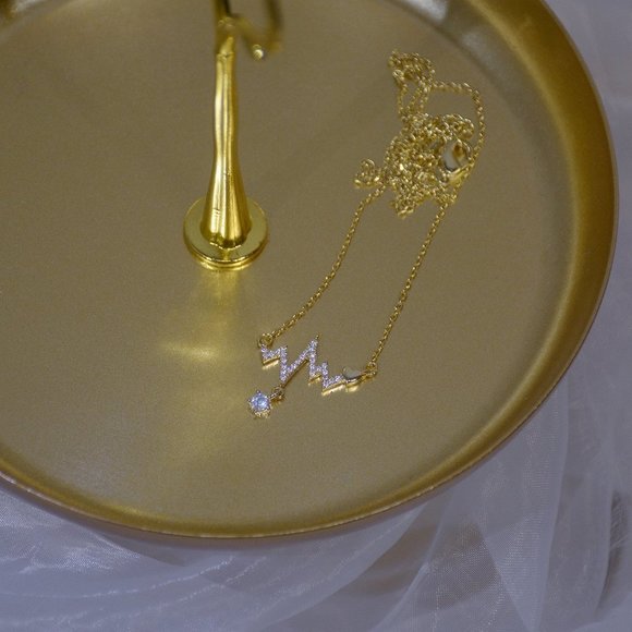 NEW 14K Gold Plated Diamond Heartbeat Necklace - Picture 8 of 8